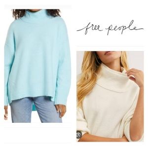 Free People NWT Blue Afterglow Double Mock Neck Pullover Wool Blend Sweater Sz M